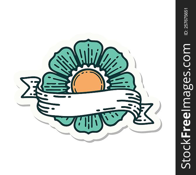 Tattoo Style Sticker Of A Flower And Banner