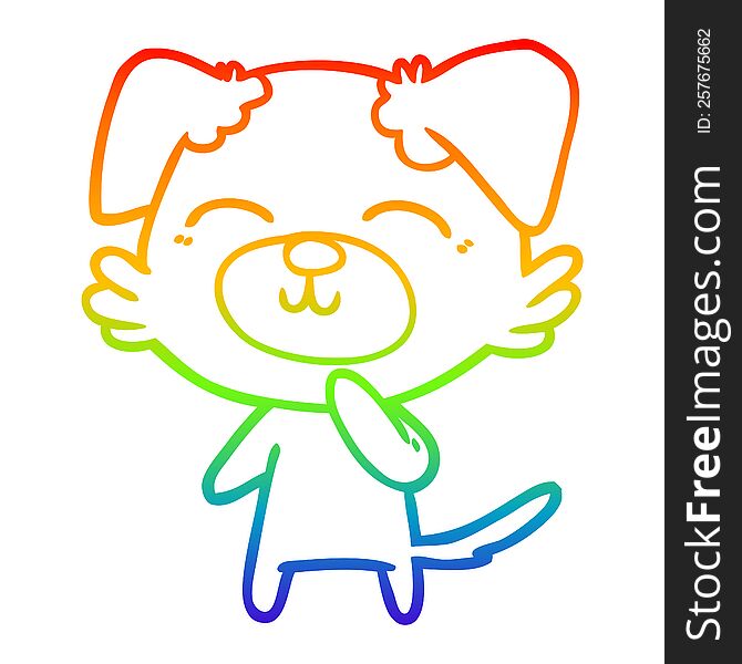 Rainbow Gradient Line Drawing Cartoon Dog Thinking