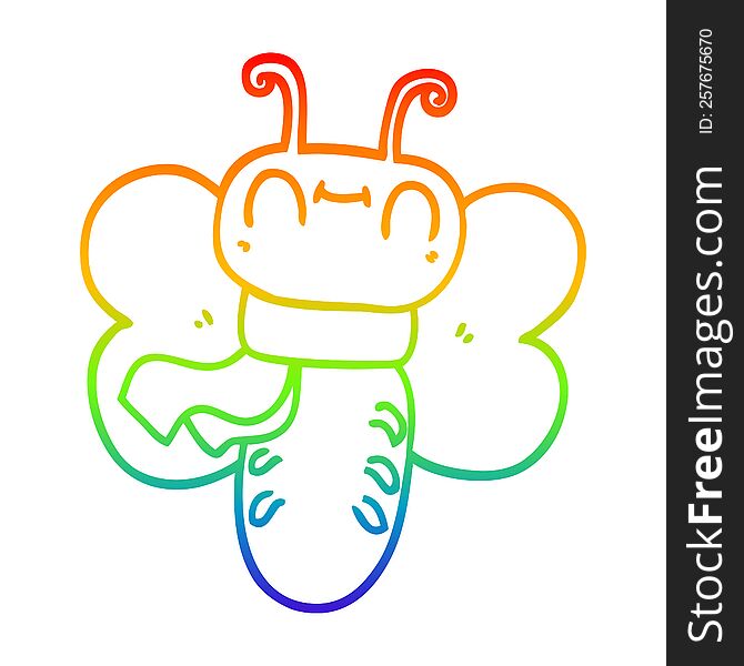 Rainbow Gradient Line Drawing Funny Cartoon Butterfly
