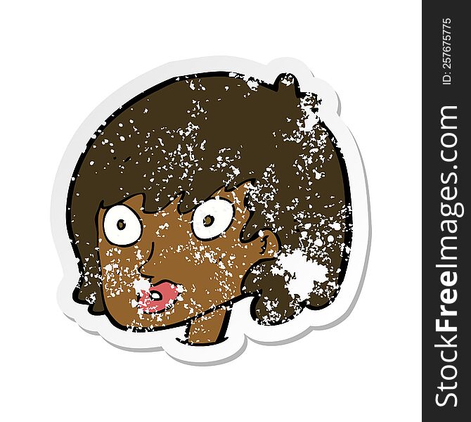 Retro Distressed Sticker Of A Cartoon Happy Female Face