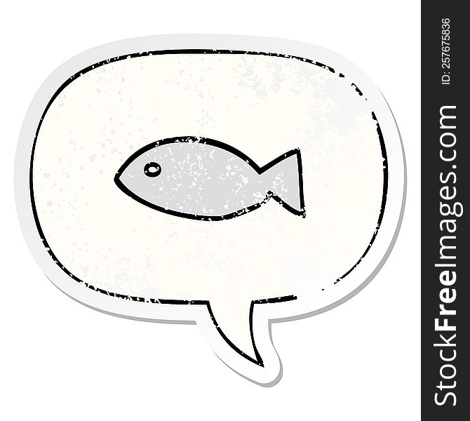 cartoon fish symbol with speech bubble distressed distressed old sticker. cartoon fish symbol with speech bubble distressed distressed old sticker