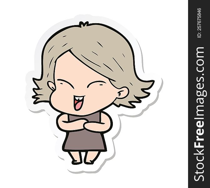 Sticker Of A Happy Cartoon Girl