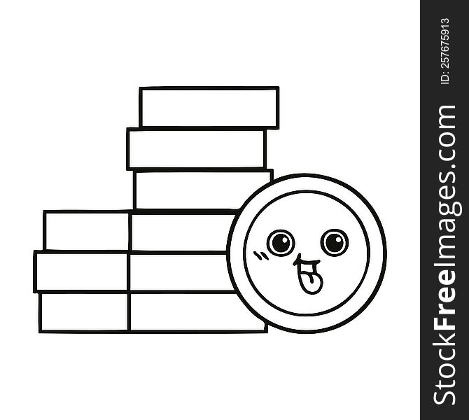 line drawing cartoon of a coins. line drawing cartoon of a coins