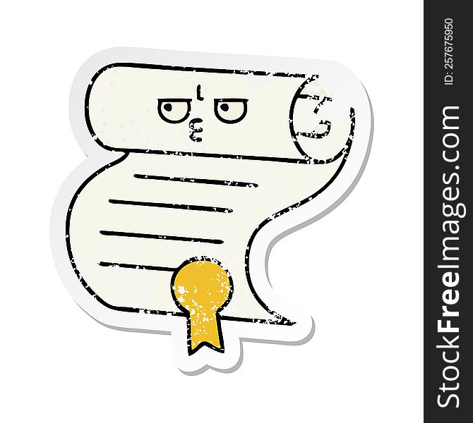 distressed sticker of a cute cartoon contract