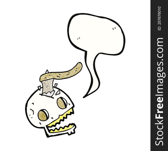 freehand speech bubble textured cartoon axe in skull