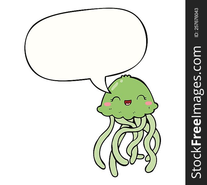 cute cartoon jellyfish and speech bubble