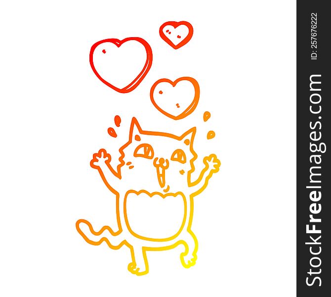 warm gradient line drawing of a cartoon cat crazy in love