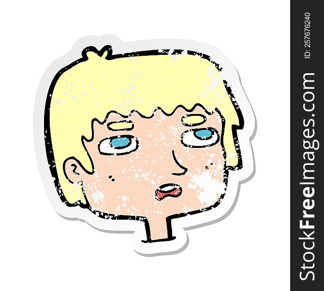 retro distressed sticker of a cartoon unhappy face