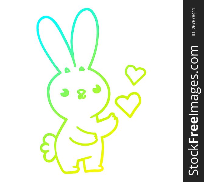 Cold Gradient Line Drawing Cute Cartoon Rabbit With Love Hearts