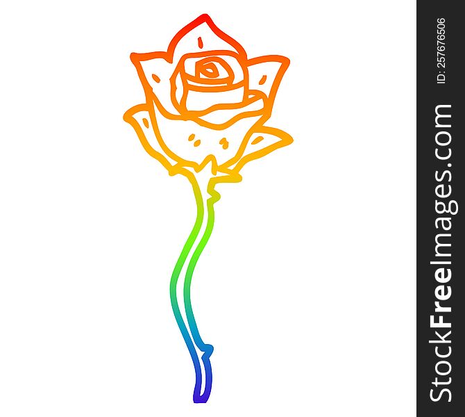 rainbow gradient line drawing of a cartoon white rose