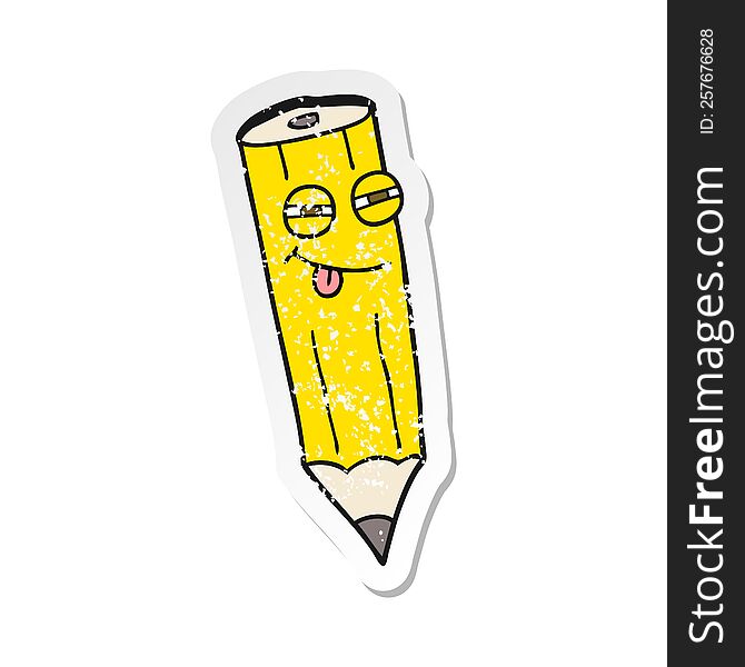 Retro Distressed Sticker Of A Sly Cartoon Pencil