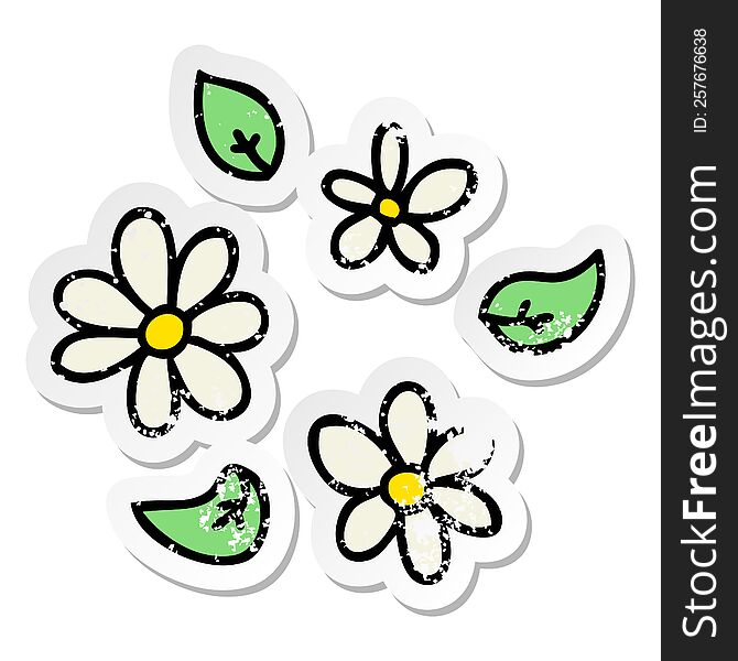 Distressed Sticker Of A Quirky Hand Drawn Cartoon Flowers