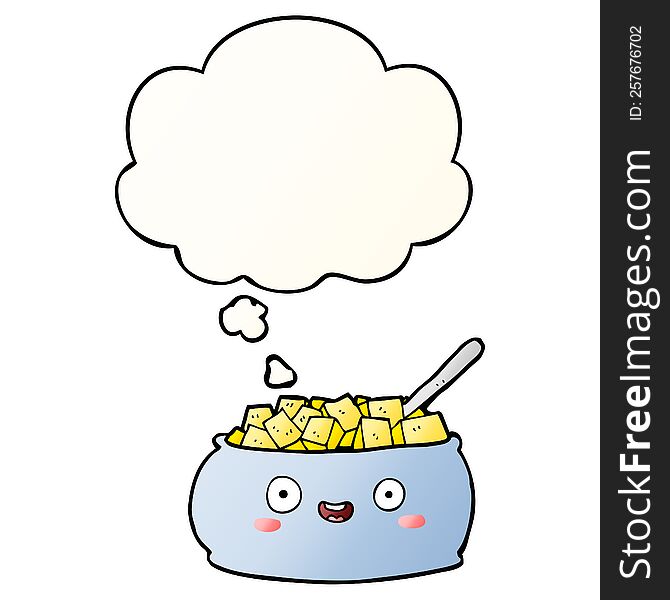 cute cartoon bowl of sugar with thought bubble in smooth gradient style