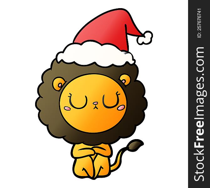 Gradient Cartoon Of A Lion Wearing Santa Hat
