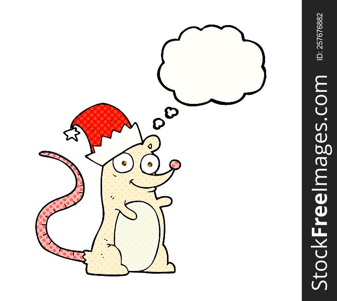 Thought Bubble Cartoon Mouse Wearing Christmas Hat