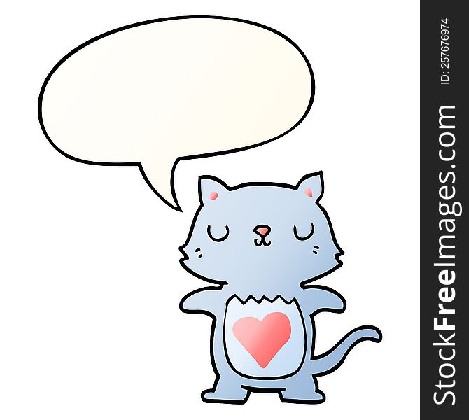 Cute Cartoon Cat And Speech Bubble In Smooth Gradient Style