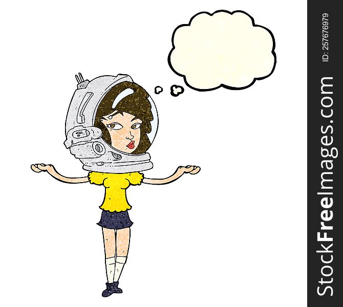 Cartoon Woman Wearing Space Helmet With Thought Bubble