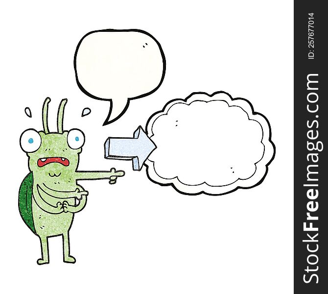 Speech Bubble Textured Cartoon Bug Pointing