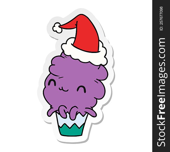 Christmas Sticker Cartoon Of Kawaii Muffin