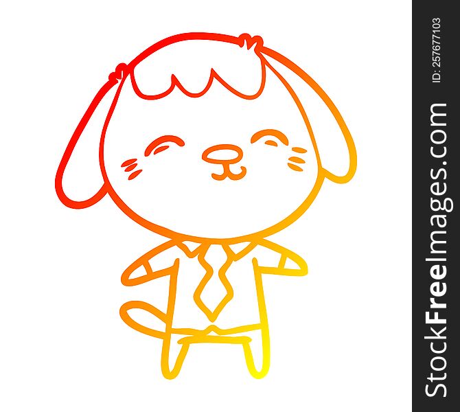warm gradient line drawing of a happy cartoon office worker dog