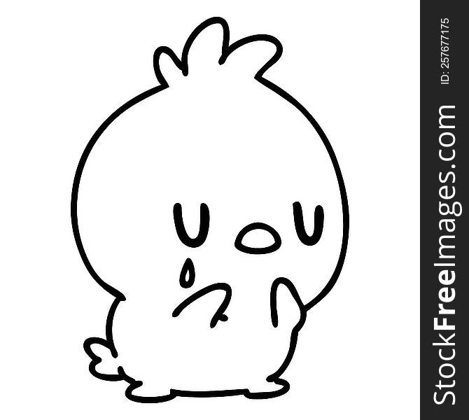 line doodle of a cute little bird crying