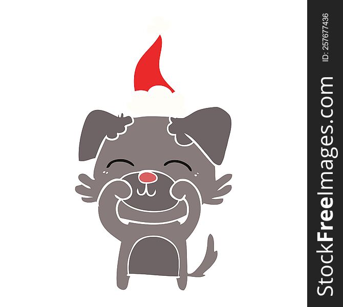 Flat Color Illustration Of A Dog Wearing Santa Hat