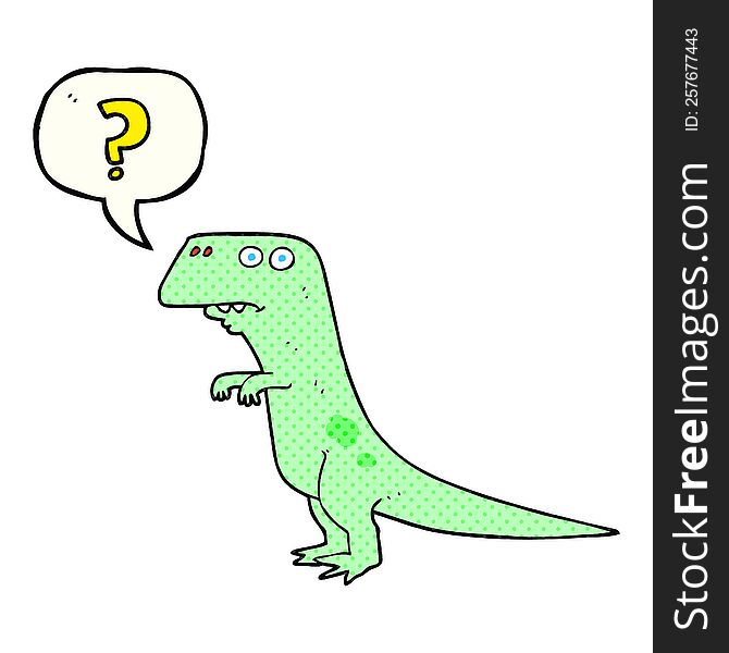 freehand drawn comic book speech bubble cartoon confused dinosaur
