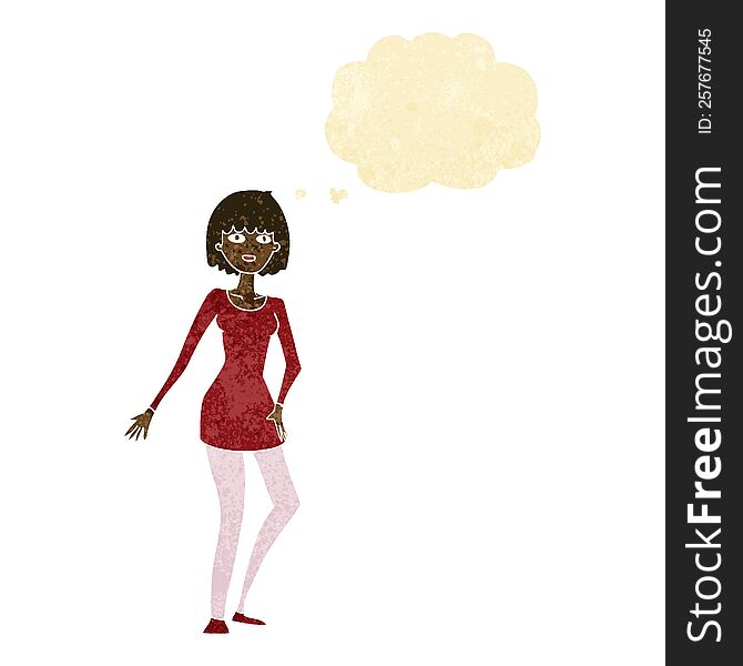 Cartoon Woman In Dress With Thought Bubble