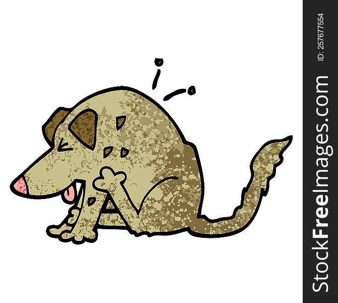 grunge textured illustration cartoon dog scratching