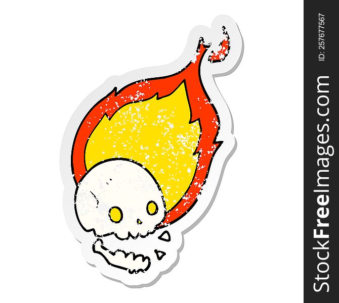 Distressed Sticker Of A Spooky Cartoon Flaming Skull