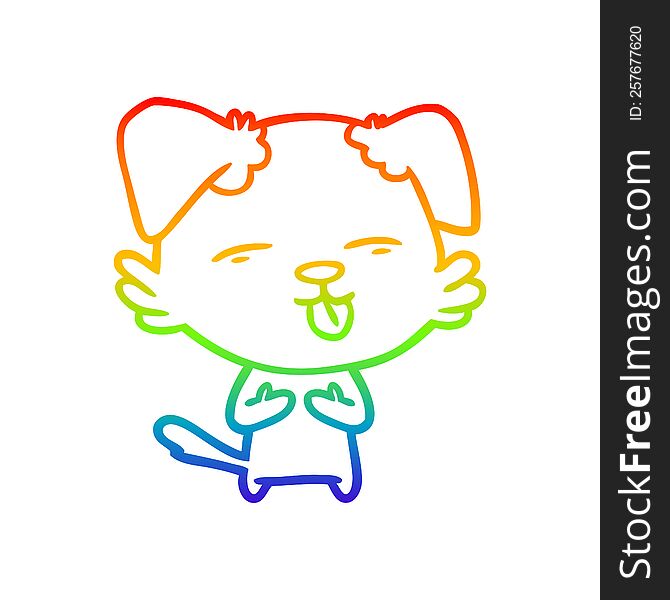 rainbow gradient line drawing of a cartoon dog sticking out tongue