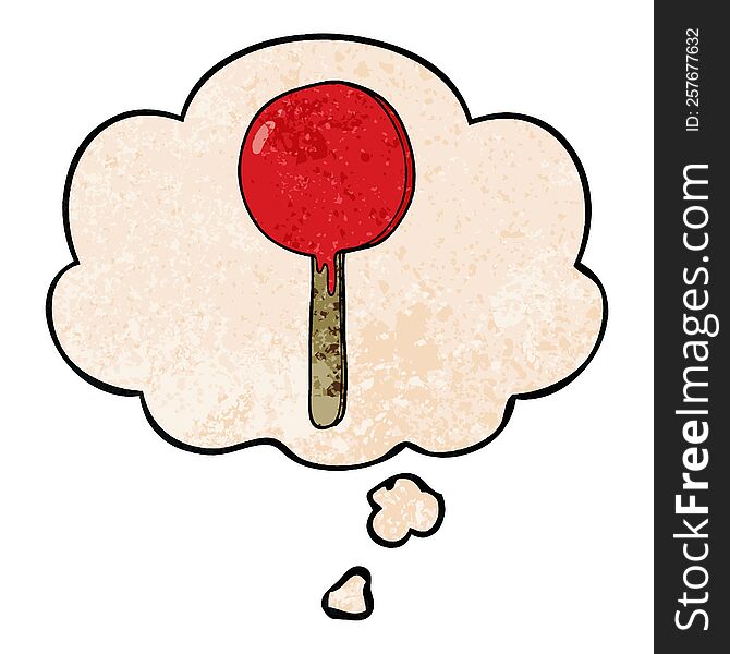 Cartoon Lollipop And Thought Bubble In Grunge Texture Pattern Style