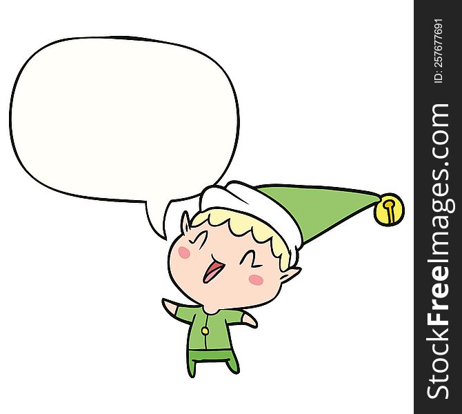 cartoon happy christmas elf with speech bubble