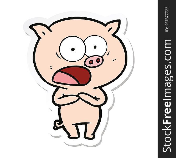 sticker of a cartoon pig shouting