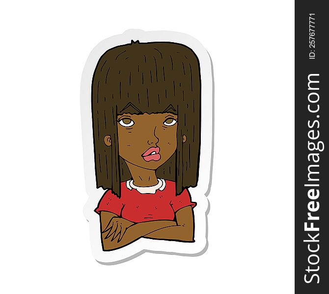 Sticker Of A Cartoon Girl With Folded Arms