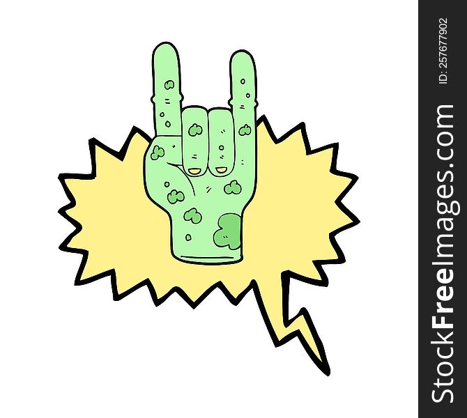 Speech Bubble Cartoon Zombie Hand Making Horn Sign