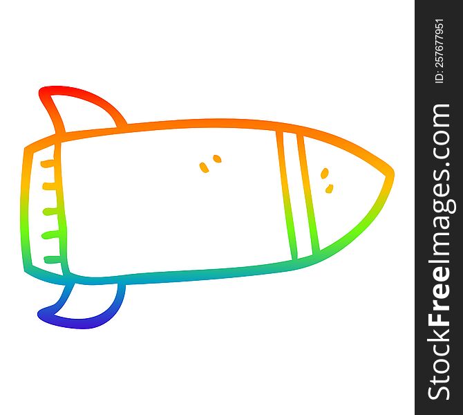 Rainbow Gradient Line Drawing Cartoon Red Rocket