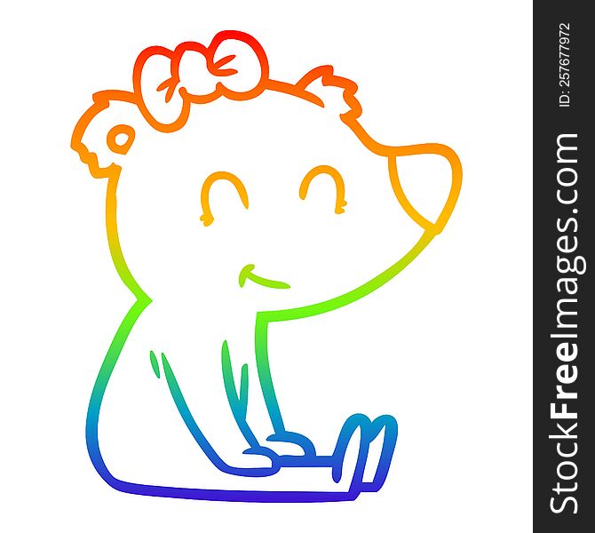 Rainbow Gradient Line Drawing Sitting Female Bear Cartoon
