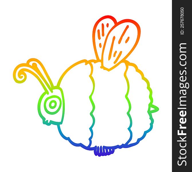 rainbow gradient line drawing of a cartoon bee