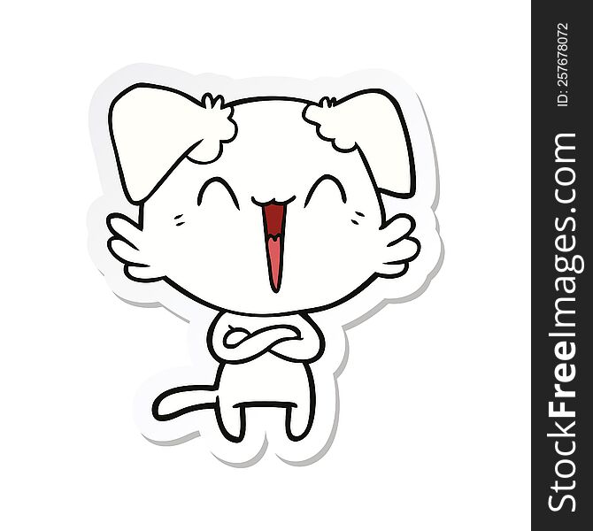 sticker of a happy little dog cartoon