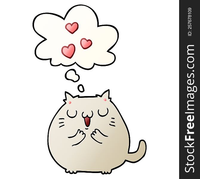 Cute Cartoon Cat In Love And Thought Bubble In Smooth Gradient Style