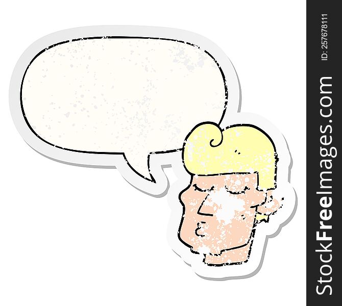 Cartoon Handsome Man And Speech Bubble Distressed Sticker