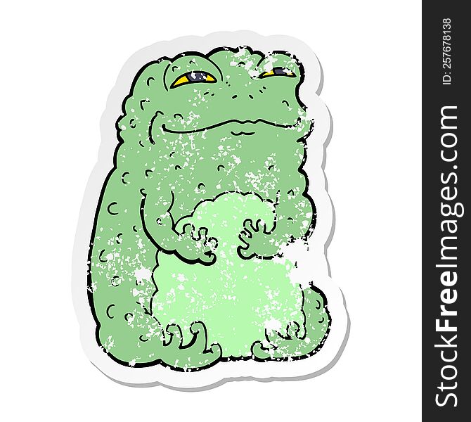 distressed sticker of a cartoon smug toad