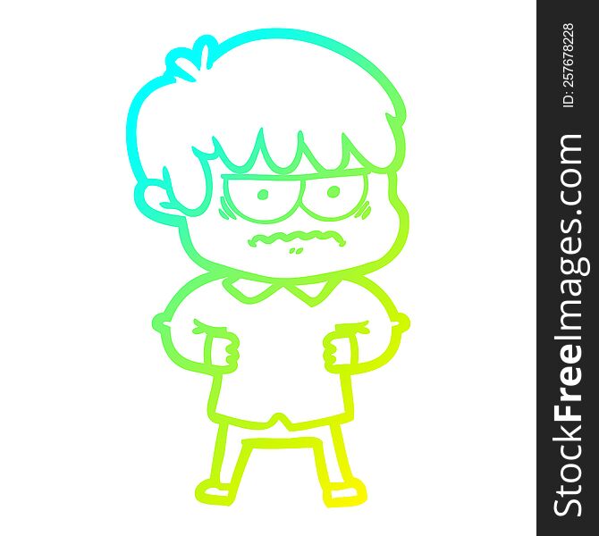 Cold Gradient Line Drawing Annoyed Cartoon Boy