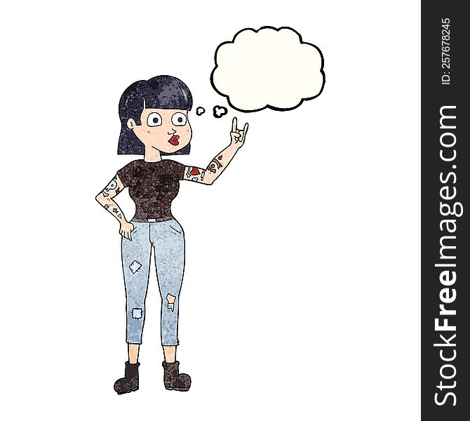 freehand drawn thought bubble textured cartoon rock girl