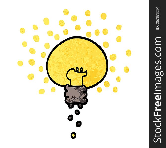 grunge textured illustration cartoon shining light bulb