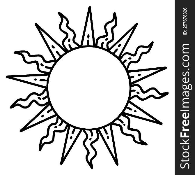 tattoo in black line style of a sun. tattoo in black line style of a sun