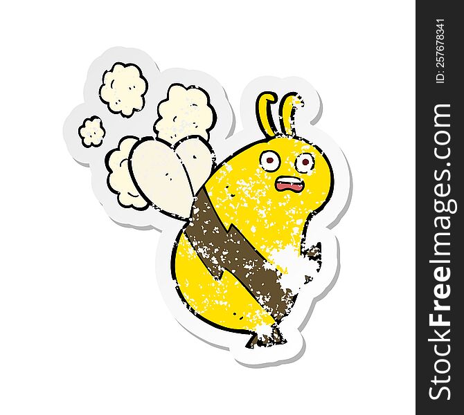 retro distressed sticker of a funny cartoon bee