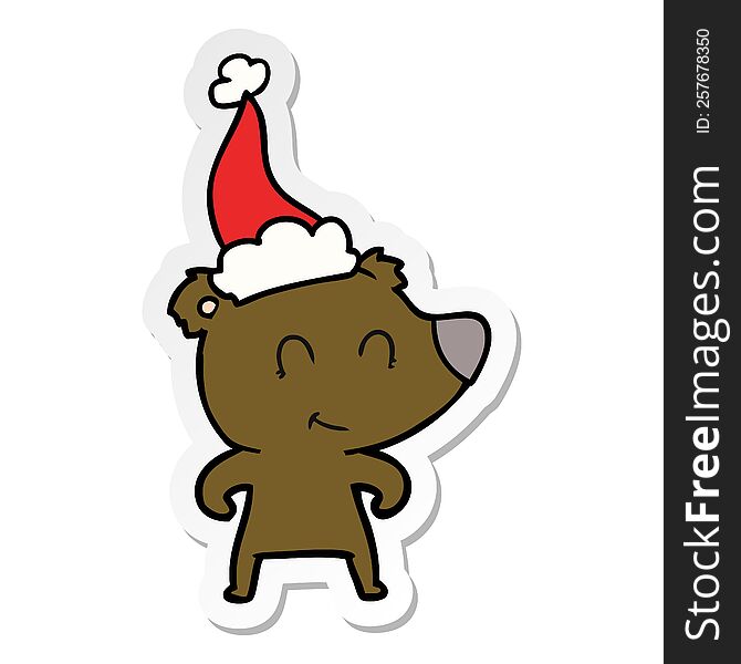 Female Bear Sticker Cartoon Of A Wearing Santa Hat