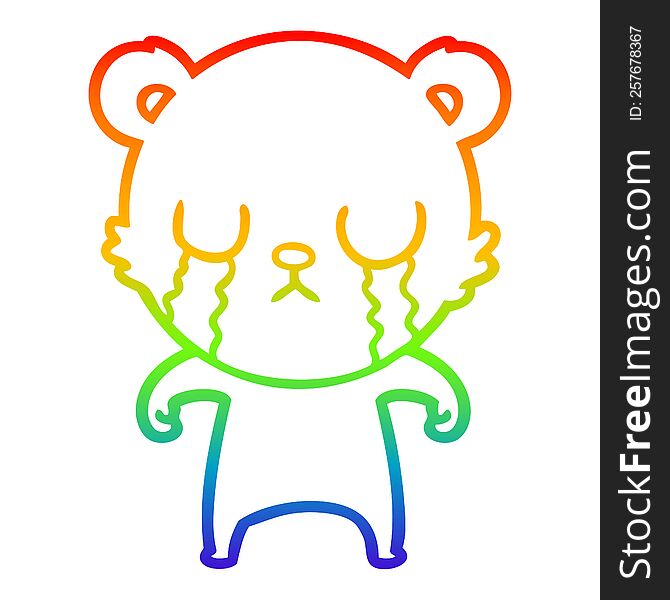 rainbow gradient line drawing of a crying cartoon bear